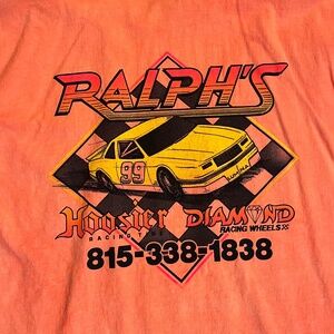 Vintage 90’s Ralph’s Hoosier Tires Racing Tshirt XL Orange Hanes Short Sleeve